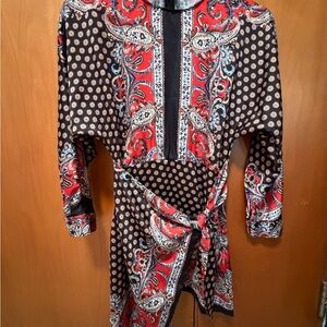 Zara Red and Black Paisley Mini Dress